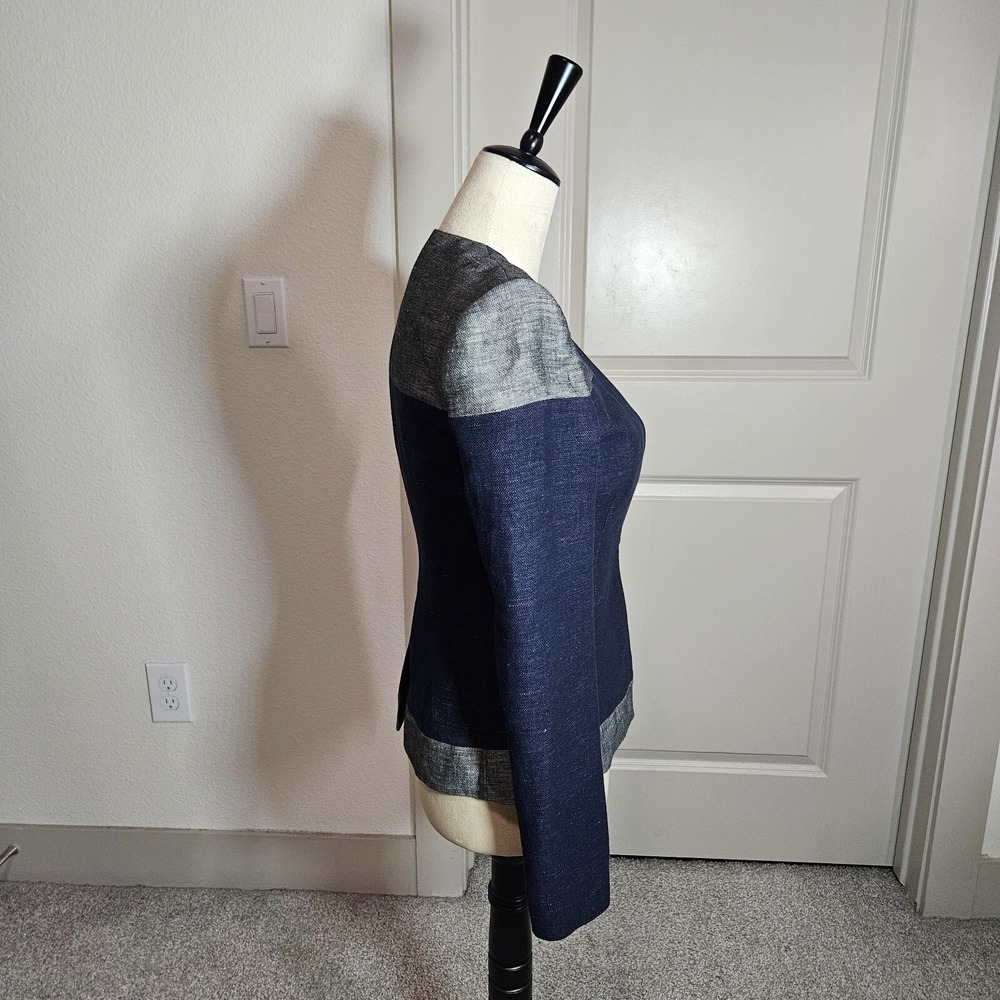 $268 NWT BCBGMaxazria Suit Blazer Jacket Women XXS Cotton Linen Navy Gray‎ NEW - Picture 3 of 16